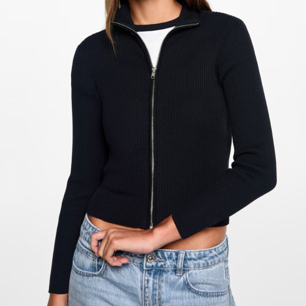 Mango Navy blue zipped knit cardigan